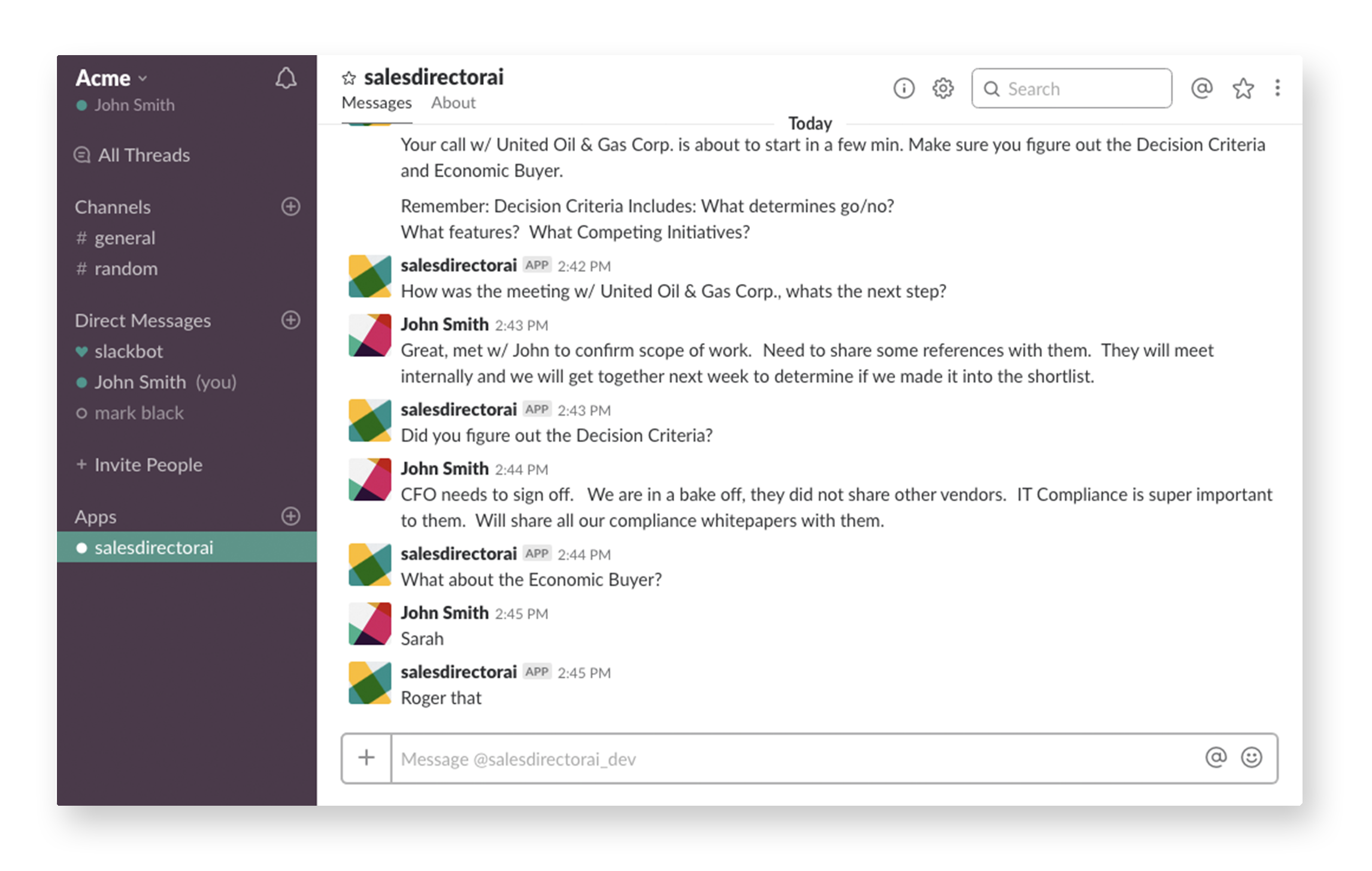 Sales Coaching using Slack