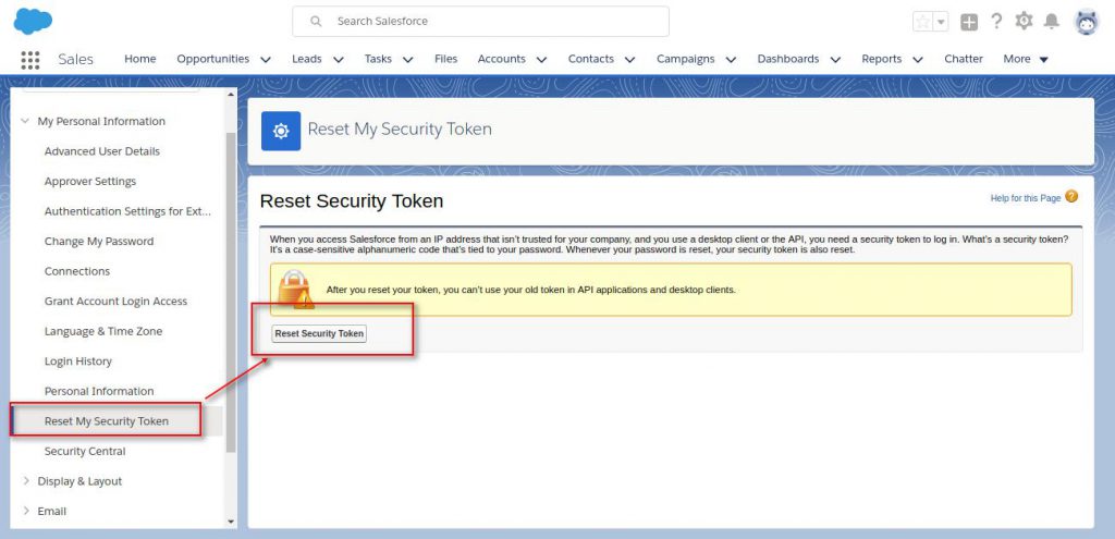 security token url salesforce