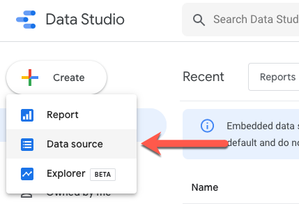 Google Data Studio New Data Source